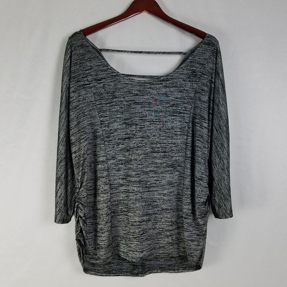 Womens Shirt 4XL READ Top Gray Cinch Side Long‎ Sleeve Strappy Scoop Neck Blouse